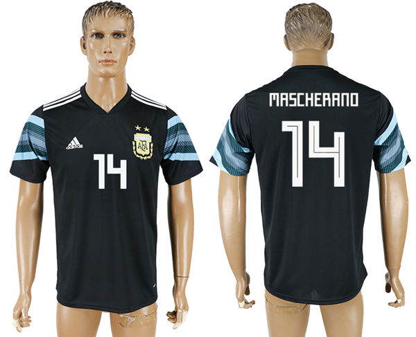 2018 World Cup Men Argentina #14 Mascherano Away Black Soccer Country Jersey