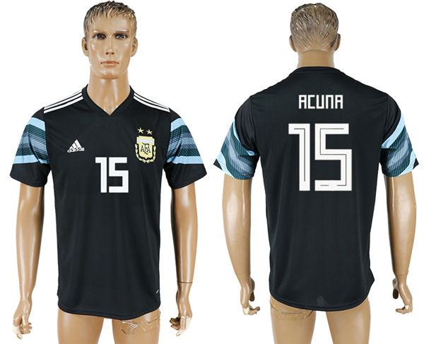 2018 World Cup Men Argentina #15 Acuna Away Black Soccer Country Jersey