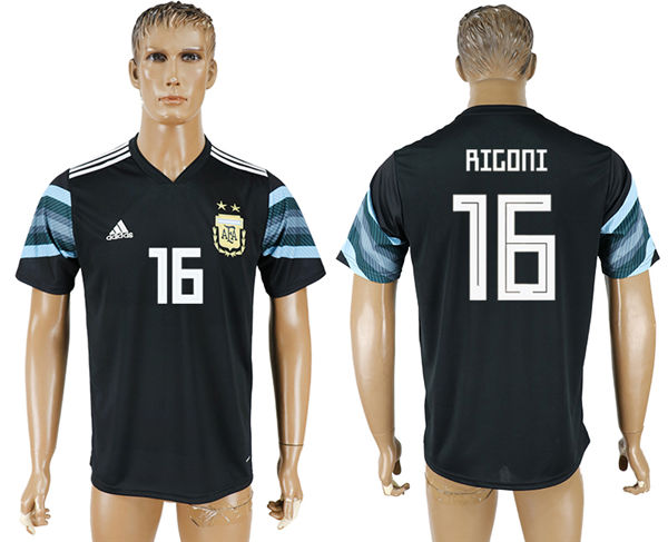 2018 World Cup Men Argentina #16 Rigoni Away Black Soccer Country Jersey