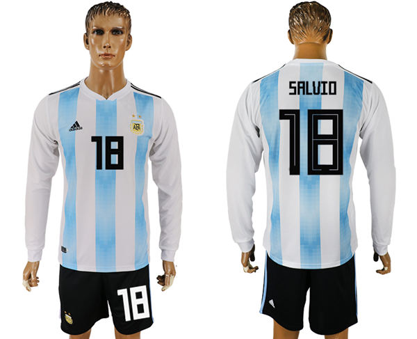2018 World Cup Men Argentina #18 Salvio Home Long Sleeves Soccer Country Jersey