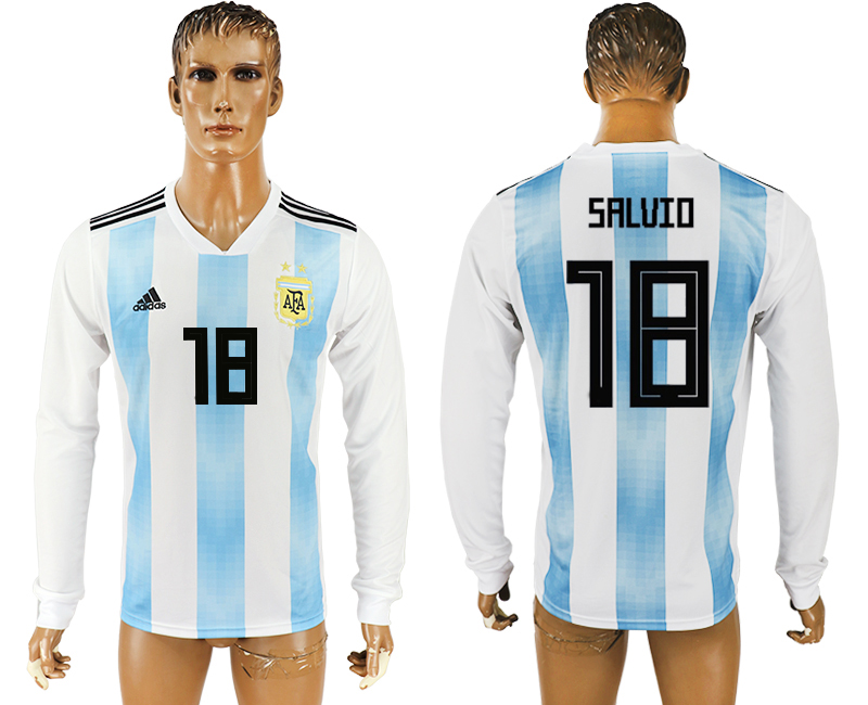 2018 World Cup Men Argentina #18 Salvio Home Long Sleeves Soccer Country Jersey