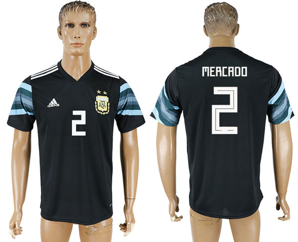 2018 World Cup Men Argentina #2 Mercado Away Black Soccer Country Jersey