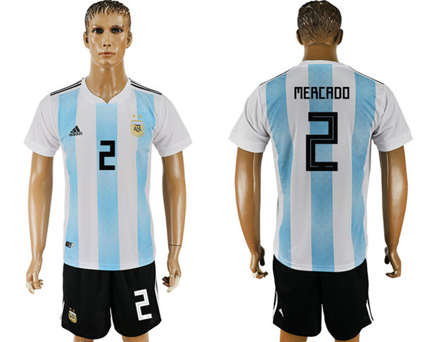2018 World Cup Men Argentina #2 Mercado Away Soccer Country Jersey