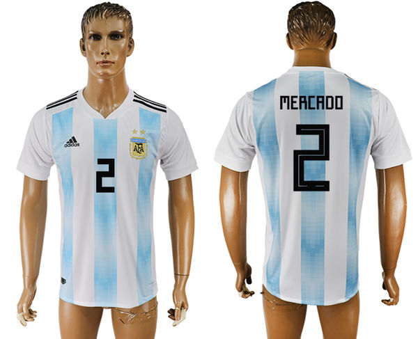 2018 World Cup Men Argentina #2 Mercado Away Soccer Country Jersey