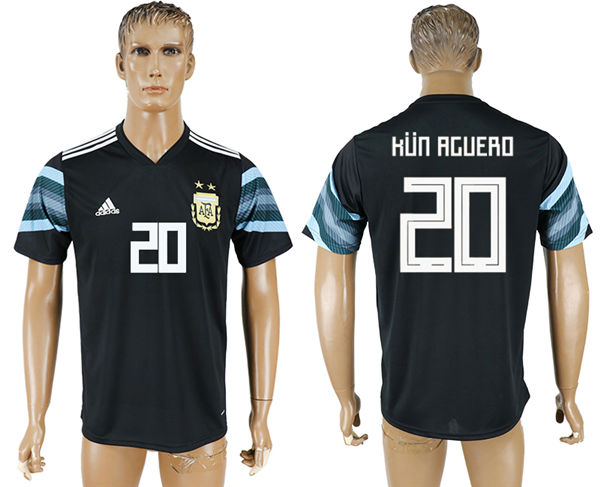 2018 World Cup Men Argentina #20 Kun Aguero Away Black Soccer Country Jersey