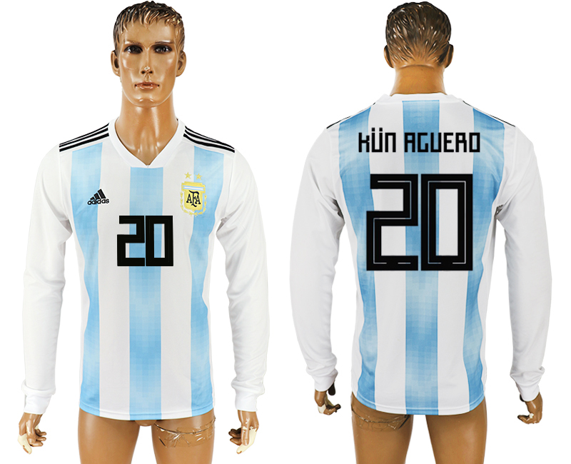 2018 World Cup Men Argentina #20 Kun Aguero Home Long Sleeves Soccer Country Jersey