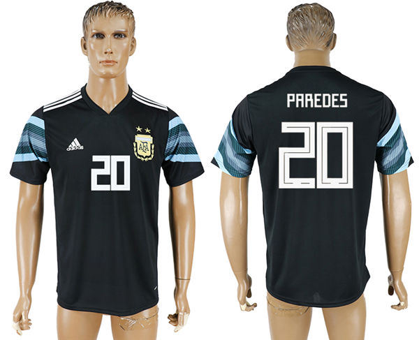 2018 World Cup Men Argentina #20 Paredes Away Black Soccer Country Jersey