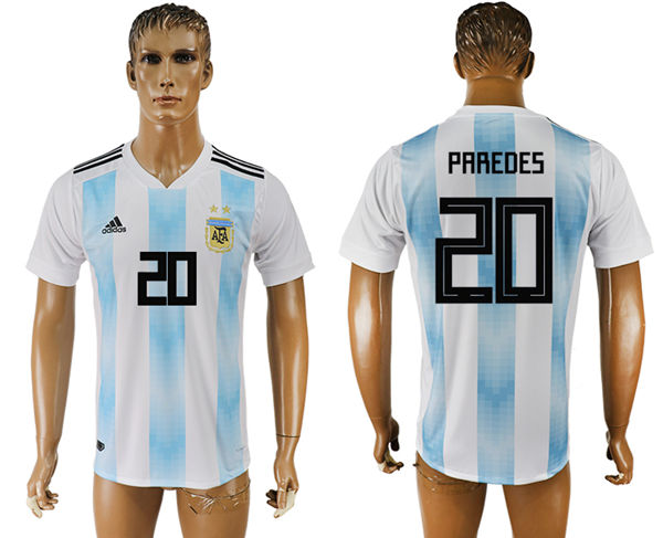 2018 World Cup Men Argentina #20 Paredes Away Soccer Country Jersey