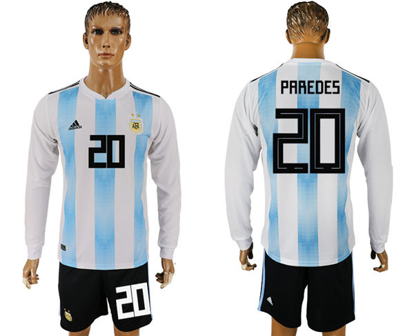 2018 World Cup Men Argentina #20 Paredes Home Long Sleeves Soccer Country Jersey