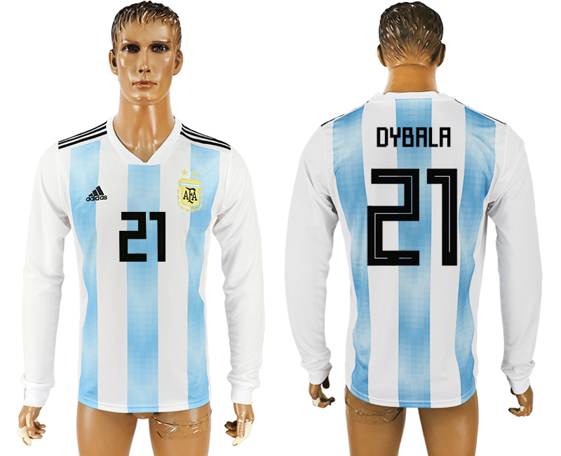2018 World Cup Men Argentina #21 Dybala Home Long Sleeves Soccer Country Jersey