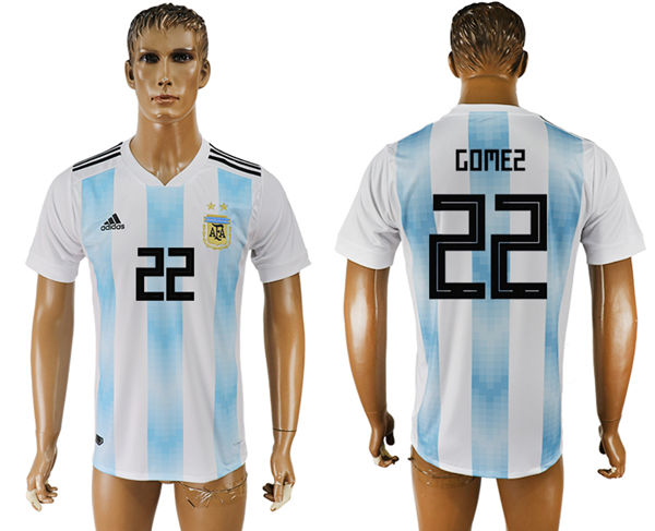 2018 World Cup Men Argentina #22 Gomez Away Soccer Country Jersey