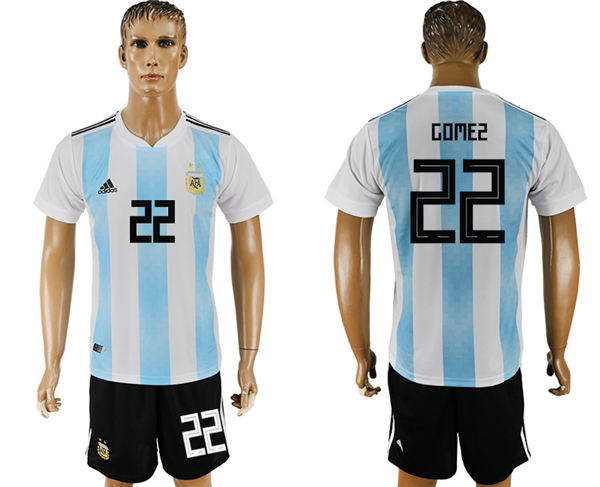 2018 World Cup Men Argentina #22 Gomez Away Soccer Country Jersey
