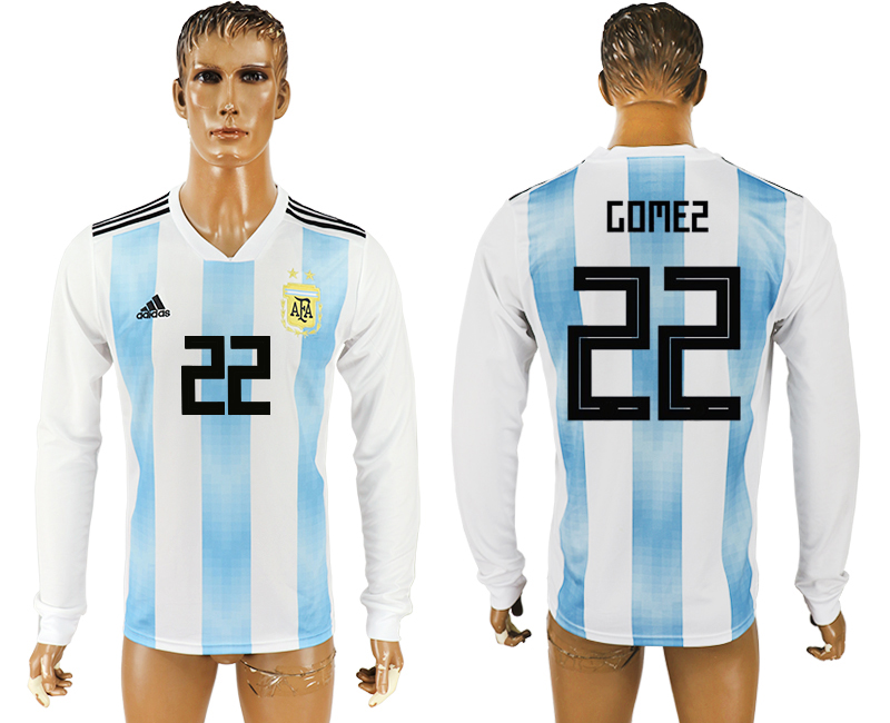 2018 World Cup Men Argentina #22 Gomez Home Long Sleeves Soccer Country Jersey 2018 World Cup Men Argentina #22 Gomez Home Long Sleeves Soccer Country Jersey