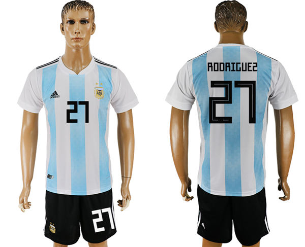 2018 World Cup Men Argentina #27 Rodriguez Away Soccer Country Jersey