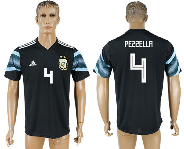 2018 World Cup Men Argentina #4 Pezzella Away Black Soccer Country Jersey