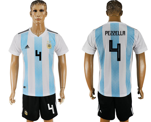 2018 World Cup Men Argentina #4 Pezzella Away Soccer Country Jersey