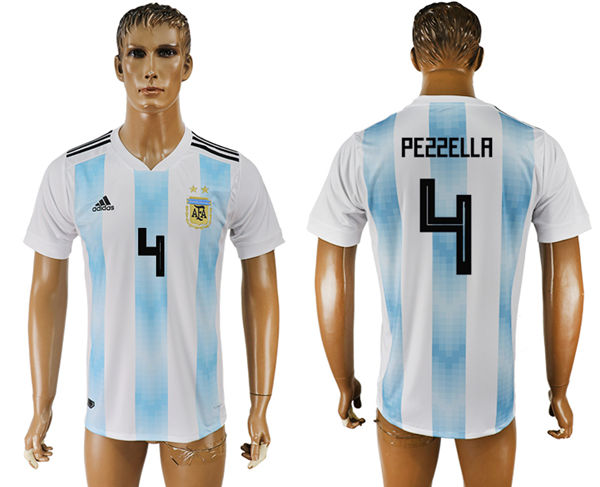 2018 World Cup Men Argentina #4 Pezzella Away Soccer Country Jersey
