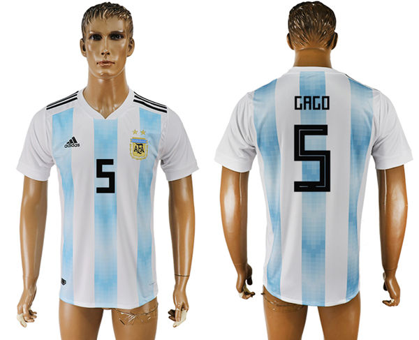 2018 World Cup Men Argentina #5 Gago Away Soccer Country Jersey