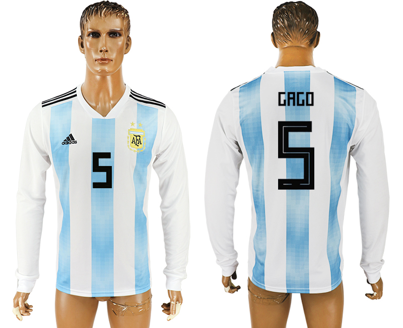 2018 World Cup Men Argentina #5 Gago Home Long Sleeves Soccer Country Jersey