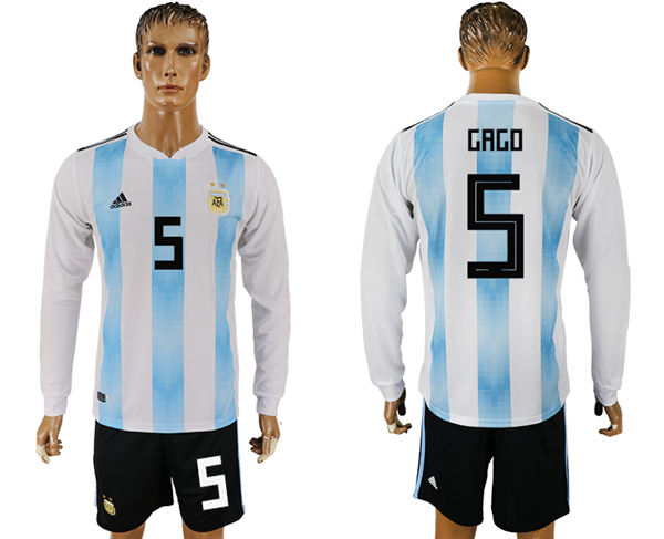 2018 World Cup Men Argentina #5 Gago Home Long Sleeves Soccer Country Jersey 2018 World Cup Men Argentina #5 Gago Home Long Sleeves Soccer Country Jersey
