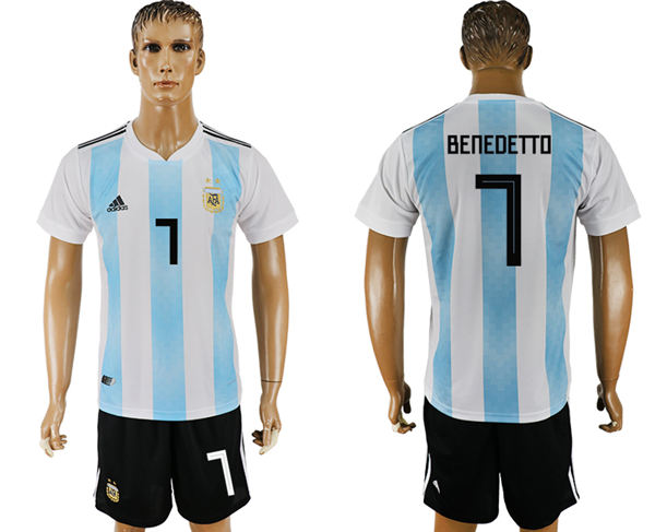 2018 World Cup Men Argentina #7 Benedetto Away Soccer Country Jersey