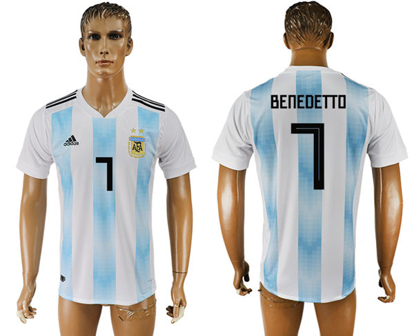 2018 World Cup Men Argentina #7 Benedetto Away Soccer Country Jersey