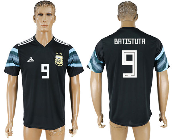 2018 World Cup Men Argentina #9 Batistuta Away Black Soccer Country Jersey
