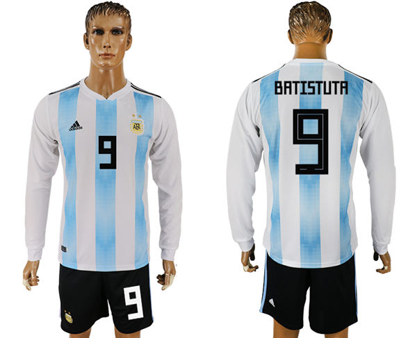 2018 World Cup Men Argentina #9 Batistuta Home Long Sleeves Soccer Country Jersey
