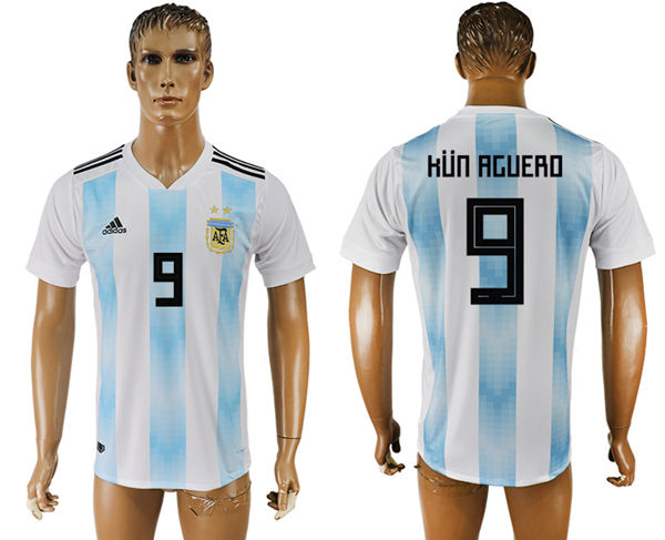 2018 World Cup Men Argentina #9 Kun aguero Away Soccer Country Jersey