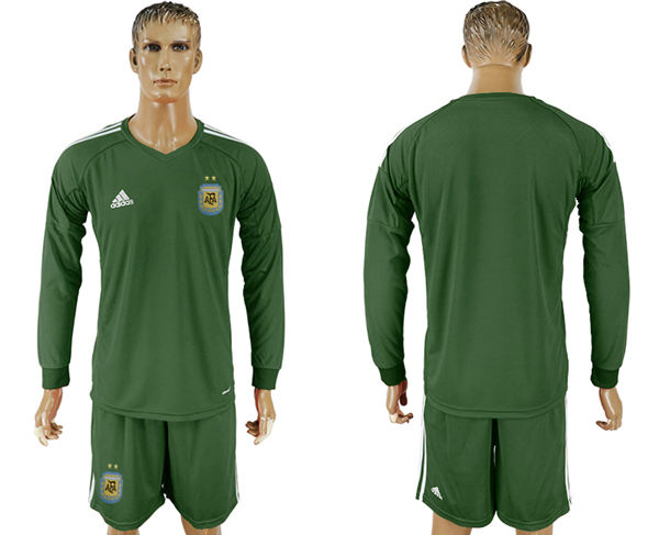 2018 World Cup Men Argentina Home Long Sleeves Dack Green Soccer Country Jersey