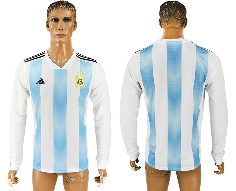 2018 World Cup Men Argentina Home Long Sleeves Soccer Country Jersey