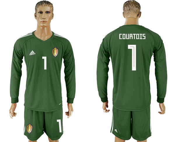 2018 World Cup Men Belgium #1 Courtois Dack Green Home Long Sleeves Soccer Country Jersey