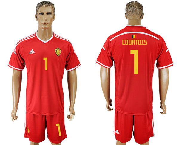 2018 World Cup Men Belgium #1 Courtois Deep Red Home Soccer Country Jersey