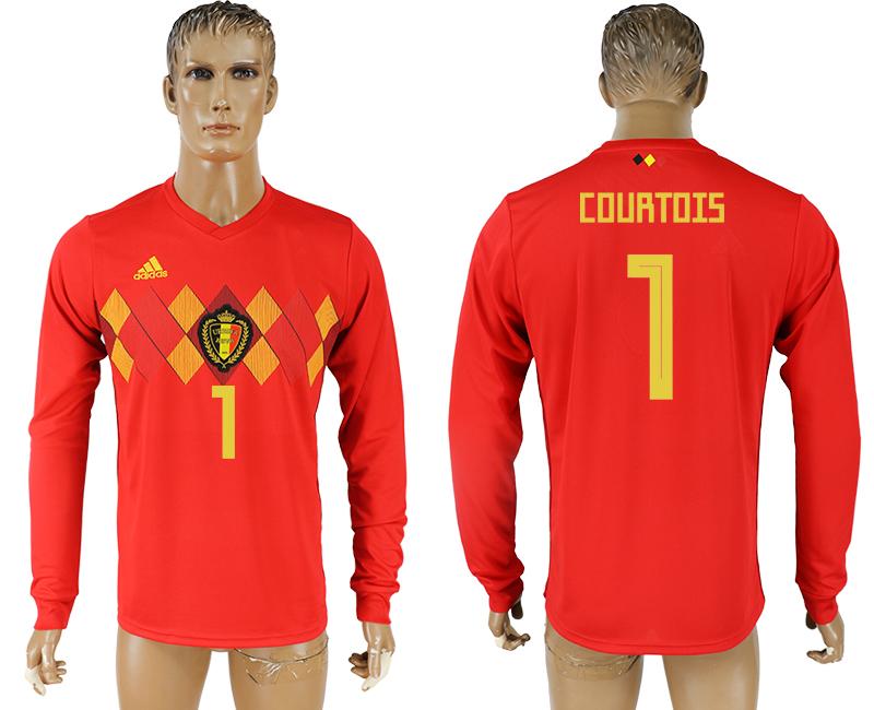 2018 World Cup Men Belgium #1 Courtois Red Home Long Sleeves Soccer Country Jersey