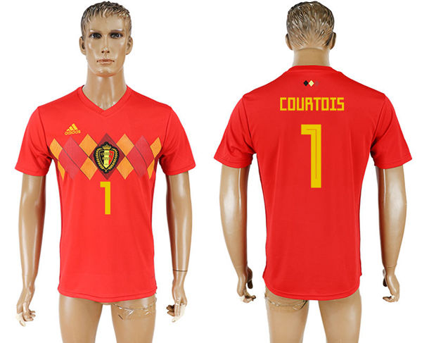 2018 World Cup Men Belgium #1 Courtois Red Home Soccer Country Jersey