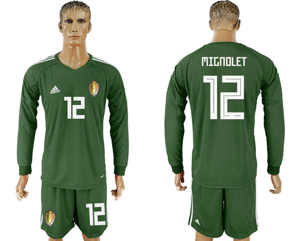 2018 World Cup Men Belgium #12 Mignolet Dack Green Home Long Sleeves Soccer Country Jersey 2018 World Cup Men Belgium #12 Mignolet Dack Green Home Long Sleeves Soccer Country Jersey