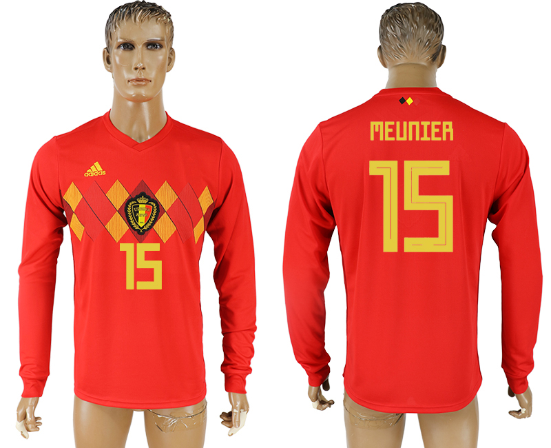 2018 World Cup Men Belgium #15 Meunier Red Home Long Sleeves Soccer Country Jersey
