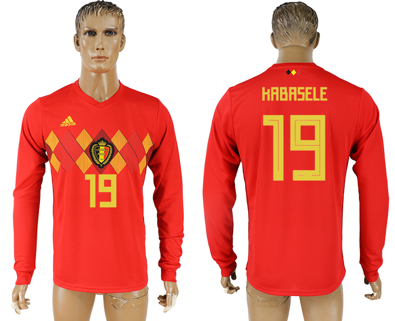 2018 World Cup Men Belgium #19 Kabasele Red Home Long Sleeves Soccer Country Jersey