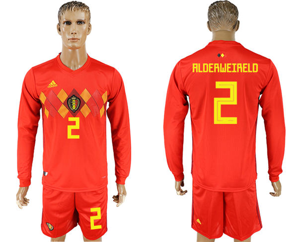2018 World Cup Men Belgium #2 Alderweireld Red Home Long Sleeves Soccer Country Jersey