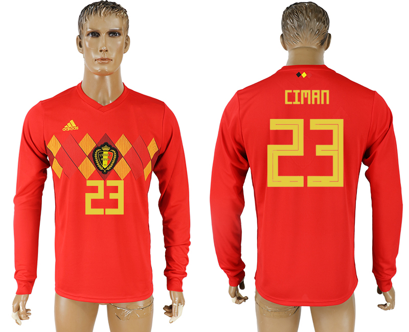 2018 World Cup Men Belgium #23 Ciman Red Home Long Sleeves Soccer Country Jersey