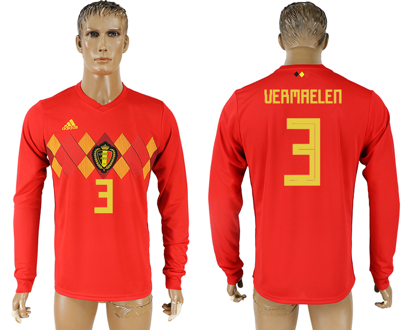 2018 World Cup Men Belgium #3 Vermaelen Red Home Long Sleeves Soccer Country Jersey