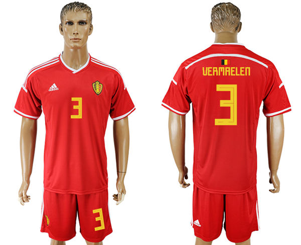 2018 World Cup Men Belgium #3 Vermrelen Deep Red Home Soccer Country Jersey