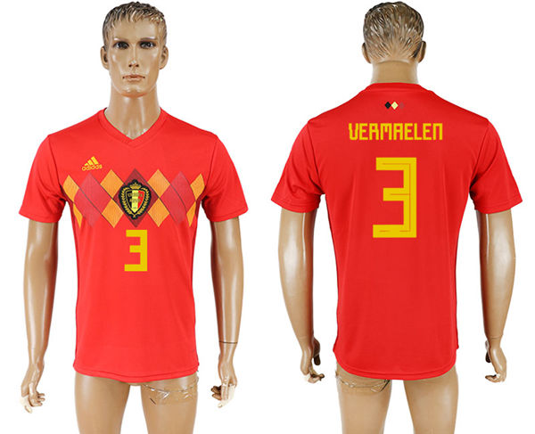 2018 World Cup Men Belgium #3 Vermrelen Red Home Soccer Country Jersey