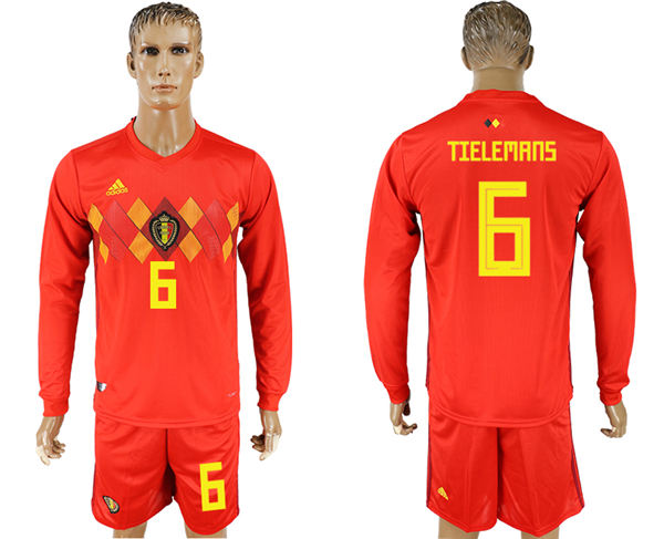 2018 World Cup Men Belgium #6 Tielemans Red Home Long Sleeves Soccer Country Jersey
