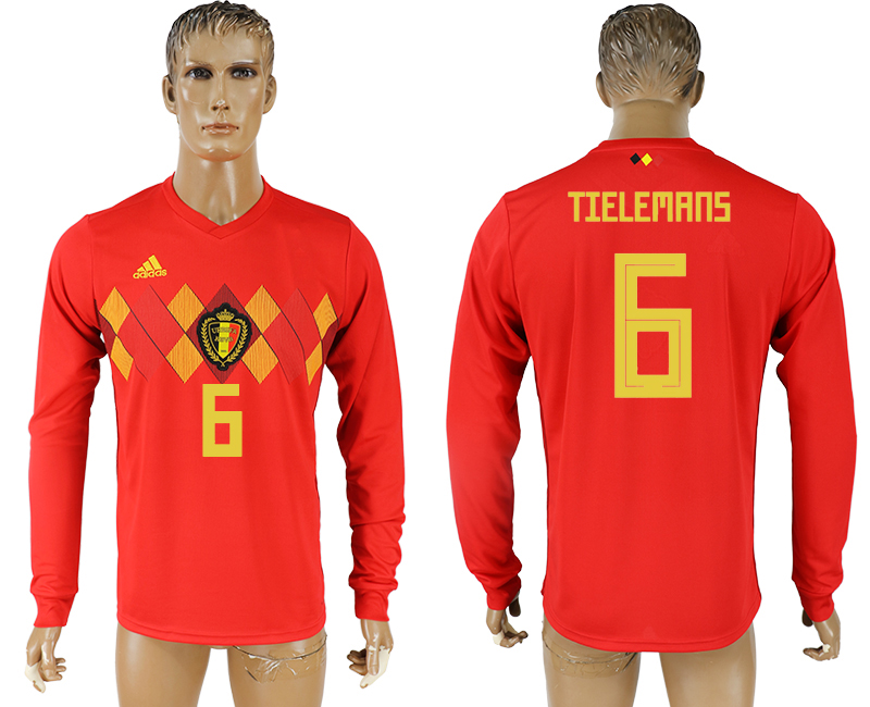 2018 World Cup Men Belgium #6 Tielemans Red Home Long Sleeves Soccer Country Jersey