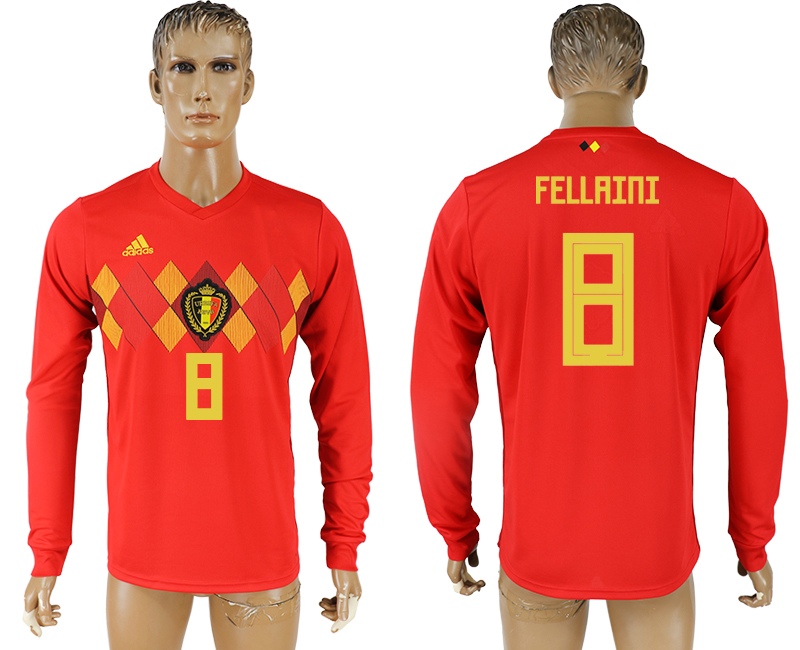 2018 World Cup Men Belgium #8 Fellaini Red Home Long Sleeves Soccer Country Jersey