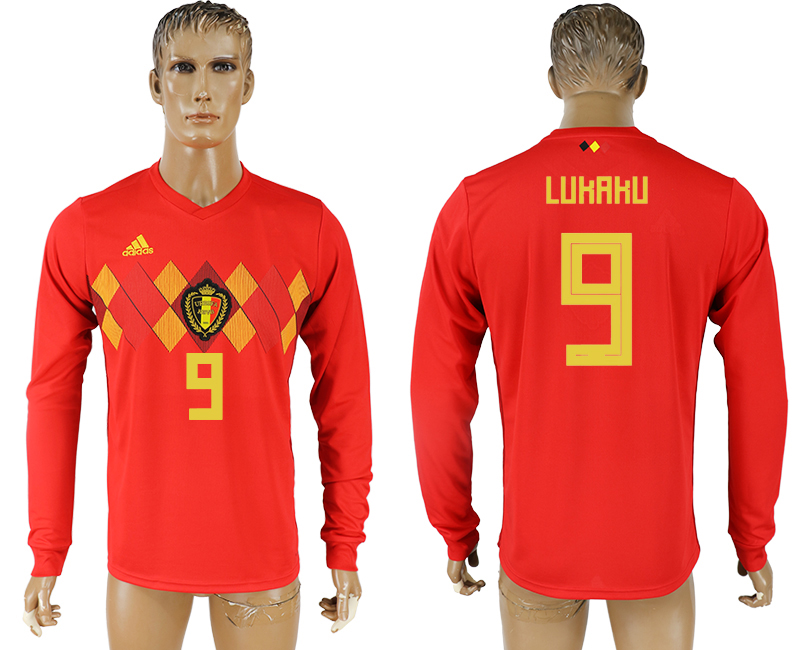2018 World Cup Men Belgium #9 Lukaku Red Home Long Sleeves Soccer Country Jersey 2018 World Cup Men Belgium #9 Lukaku Red Home Long Sleeves Soccer Country Jersey