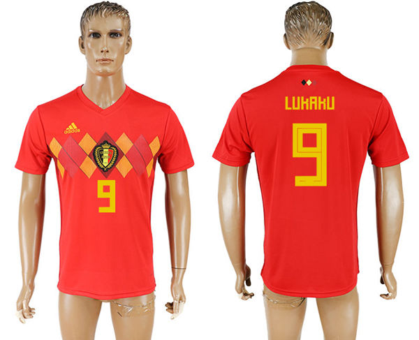 2018 World Cup Men Belgium #9 Lukrku Red Home Soccer Country Jersey