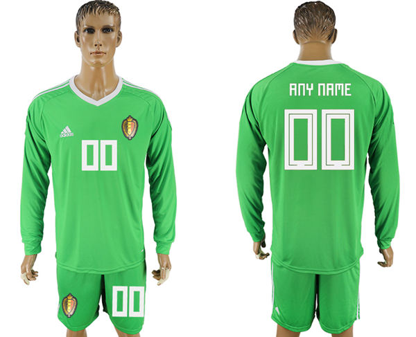 2018 World Cup Men Belgium Green Home Long Sleeves Customized Soccer Country Jersey