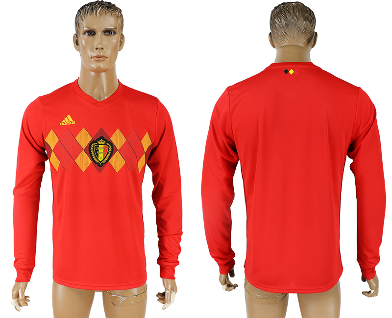 2018 World Cup Men Belgium Red Home Long Sleeves Soccer Country Jersey